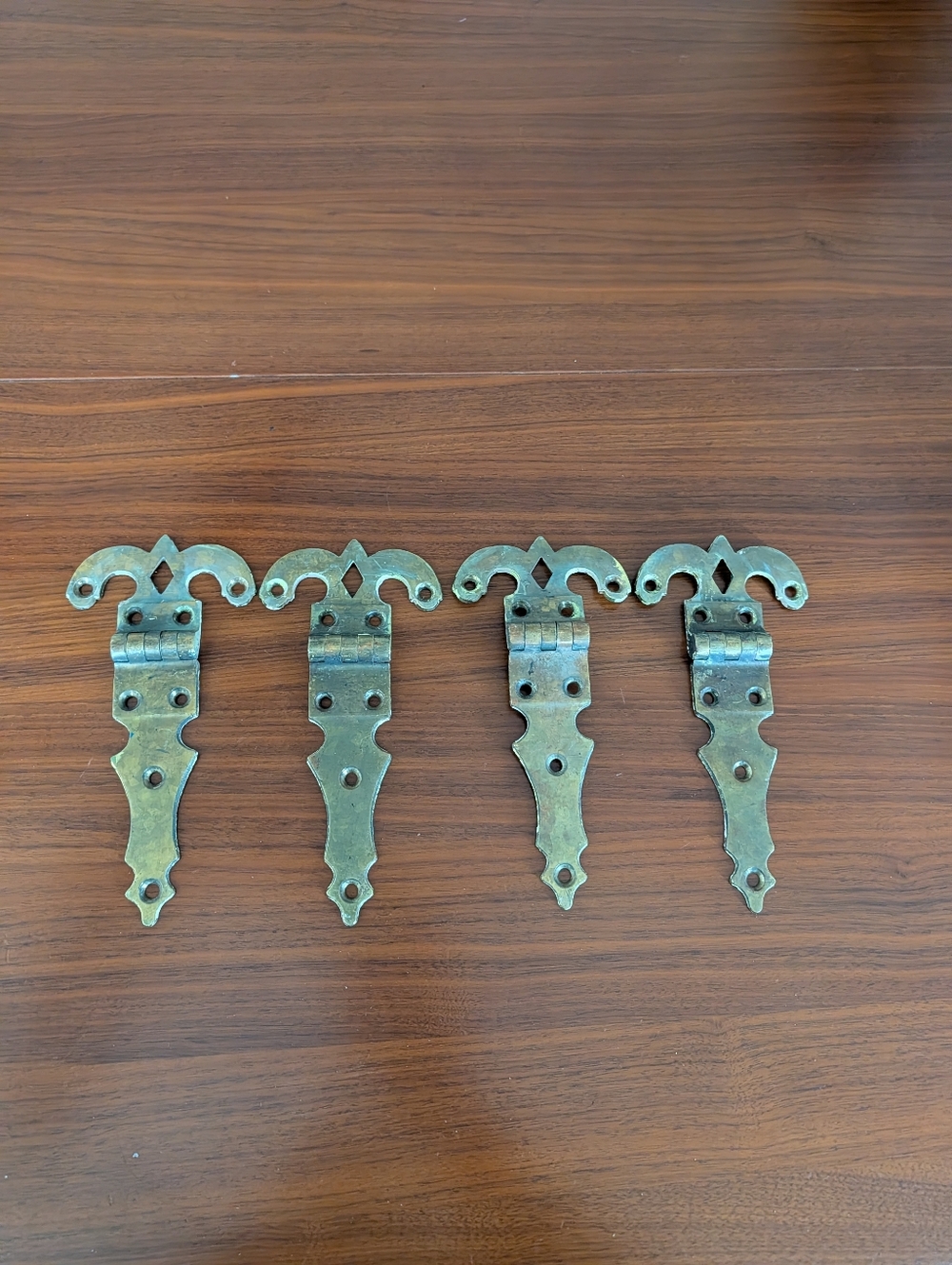 Antique Pair Ornate Cast Bronze Ice Box Door Hinges 8” Pre Owned